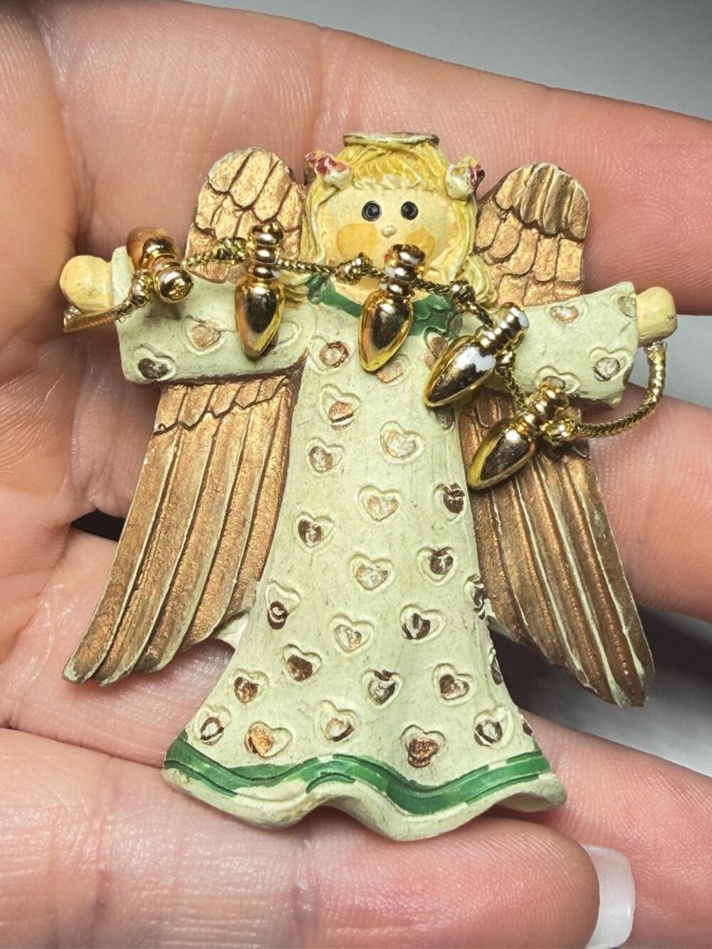 Vintage Christmas Angel Brooch with Moving Light Strand Pin 2 inches